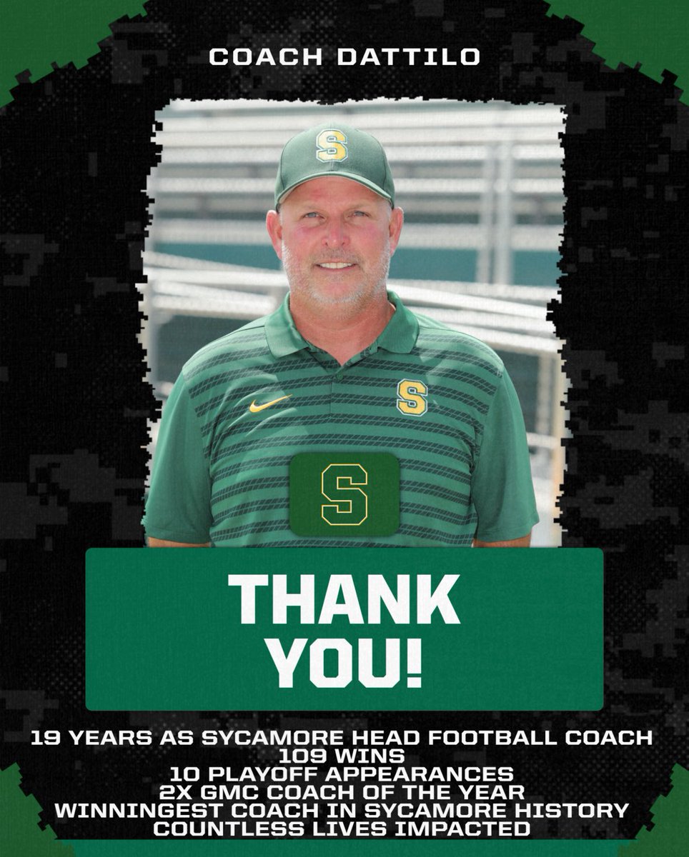 GoAvesAthletics's tweet photo. After 19 years as our head coach, Coach Dattilo has retired. As a community, school, and athletic department, we are extremely thankful for the years of leadership Coach Dattilo has provided for our football program. Thank you, Coach Dattilo! 🏈 ✈️ Coach Dattilo was also recently awarded with the Region 16 SEI Award for Sportsmanship, Ethics, and Integrity.
