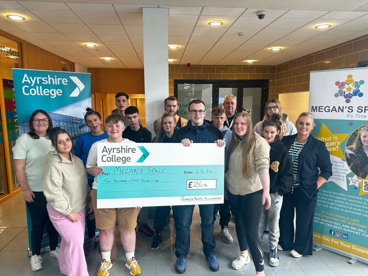 Our Prince’s Trust Team 206 at Kilwinning Campus raised £250 for Megan’s Space through their Positive Message Fundraiser! Cupcakes, soaps, and raffle tickets - with an uplifting message for each buyer. 

Read more here: ow.ly/l76t50UlEAj