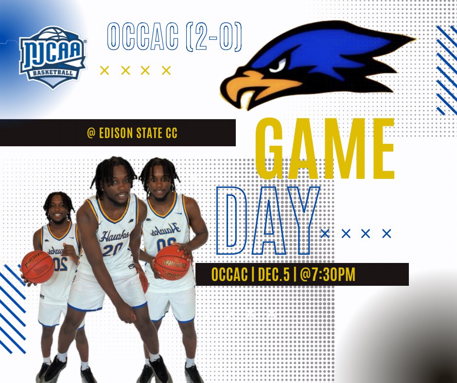 T🏀DAY - Hawks fans, we’re scheduled back for another road OCCAC conference game; this time in Piqua, Ohio outside of Dayton taking on Edison State CC 👀  #ProtectTheNest 🦅🔵🟡 

🆚 Edison State MBB 
📍 1973 Edison Dr Piqua, OH  45356 
⏰ 7:30
📺 fan.hudl.com/usa/oh/piqua/o…