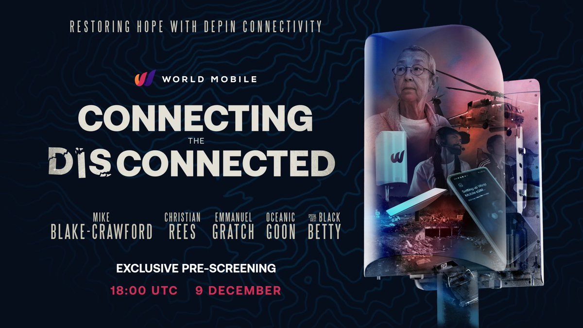 WorldMobileTeam's tweet image. 🎟️ Ahead of the live-premiere of Connecting the Disconnected on 10.12.2024, we will be inviting select guests from the media, crypto industry and the Mobiler community to an exclusive pre-screening on 9.12.2024.

We're excited to offer 5 exclusive invites to this pre-screening as…