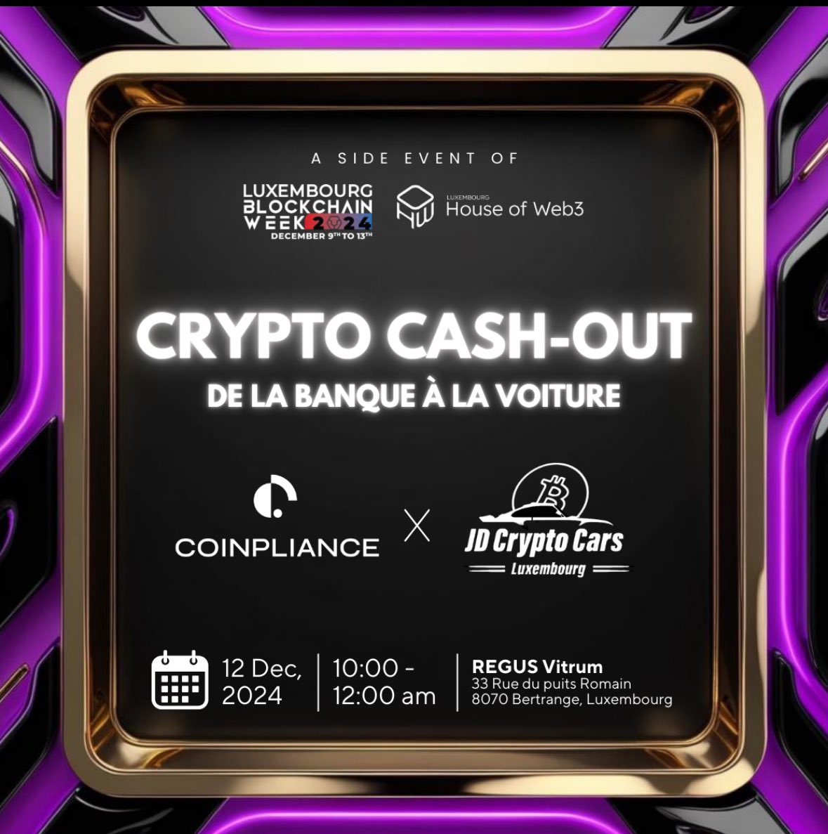 DevelJeremie's tweet photo. Transformez vos cryptos en opportunités concrètes 🚗💶

Achetez une voiture en cryptos, rapatriez vos fonds en euros et optimisez vos actifs en toute sécurité.

🎁 Goodies exclusifs et réseau haut de gamme.
⚠ 20 places seulement !

#cryptomonnaie #crypto #blockchain #Luxembourg https://t.co/dsxk2ra257