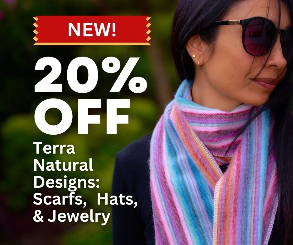 We have new Mushroom Powder for pets from Super Shrooms and scarves, hats, and jewelry from Terra Natural Designs. Both of these are 20% off this month.