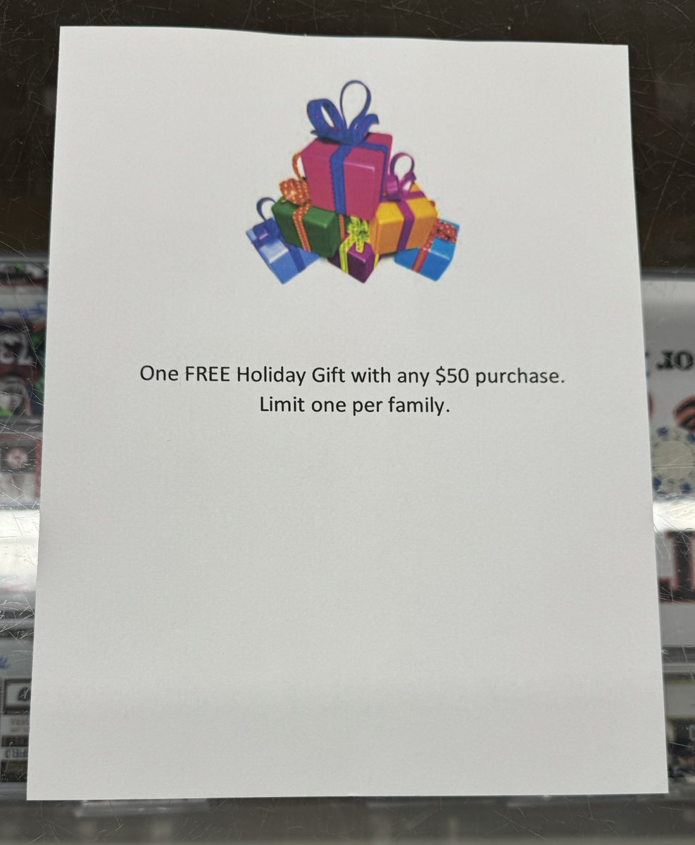 centralcardshop's tweet photo. Starting Saturday December 7, receive a FREE holiday gift with any $50 purchase. #topps #whodoyoucollect #upperdeckhockey #toppscards #giveaway #fanatics #toppsbaseball #sportscards https://t.co/ILlJf2vbaK
