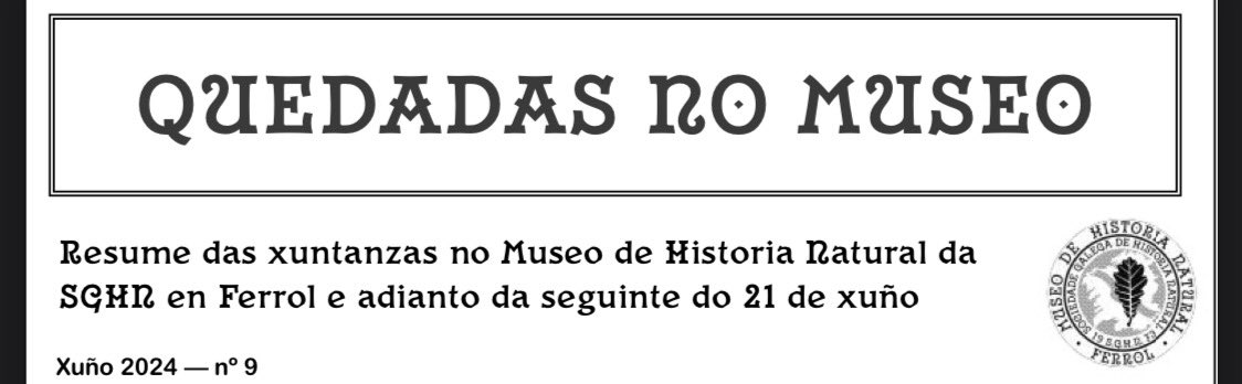Resumes das Quedadas no Museo QnM9 e QnM10
Dispoñibles para descarga en PDF, onde podes atopar os asuntos tratados e algunhas imaxes deses instantes.

Ligazón á QnM9: sghn.org/wp-content/upl…

Ligazón á QnM10: sghn.org/wp-content/upl…