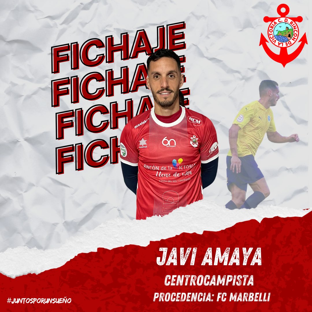 🔴 𝙅𝘼𝙑𝙄 𝘼𝙈𝘼𝙔𝘼 - 𝙉𝙐𝙀𝙑𝙊 𝙁𝙄𝘾𝙃𝘼𝙅𝙀 🔴

ℹ️ <a href="/JAmaya_24/">Javier Amaya</a> se convierte en nuevo jugador del #CDRincón.

👉🏽 El centrocampista de 34 años llega a nuestro equipo procedente del <a href="/FCMarbelli/">Fútbol Club Marbellí</a>.

👏🏽 ¡BIENVENIDO A TU NUEVA A CASA!

#JuntosPorUnSueño🔴⚓️