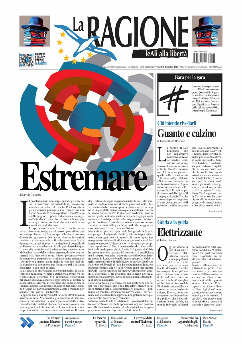 LaRagione_eu's tweet photo. Su #LaRagione di oggi, venerdì #6dicembre:  Lo spettacolo francese è istruttivo anche in casa nostra; in #Russia i consumi risento dei dazi imposti su molte merci. I ribelli conquistano #Hama sulla strada di #Damasco; #Verdi al teatro #allascala

#laprima https://t.co/I7ppxpV4qE