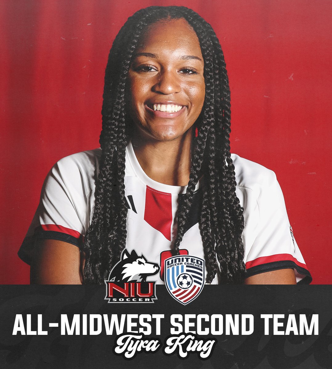 NIUWomensSoccer's tweet photo. Tyra King has been named to the United Soccer Coaches All-Midwest Second Team 

King Scored eight goals and earned five assists in 2024 https://t.co/1J0Lykclgw