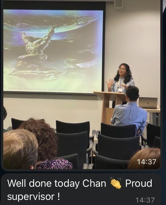 Chandini Subramanyam (@chan_supermario) on Twitter photo When you have supportive supervisors the anxiety, stress and imposter syndrome fizzle away!
My slide depicts Atlas holding up the cosmos as a representation of unpaid carers bearing the weight of the world on their shoulders.
<a href="/DrZoebia/">Dr Zoebia Islam</a> <a href="/FawnHarradHyde/">Fawn Harrad-Hyde</a> <a href="/sionscott/">Sion Scott</a> When you have supportive supervisors the anxiety, stress and imposter syndrome fizzle away!
My slide depicts Atlas holding up the cosmos as a representation of unpaid carers bearing the weight of the world on their shoulders.
<a href="/DrZoebia/">Dr Zoebia Islam</a> <a href="/FawnHarradHyde/">Fawn Harrad-Hyde</a> <a href="/sionscott/">Sion Scott</a>