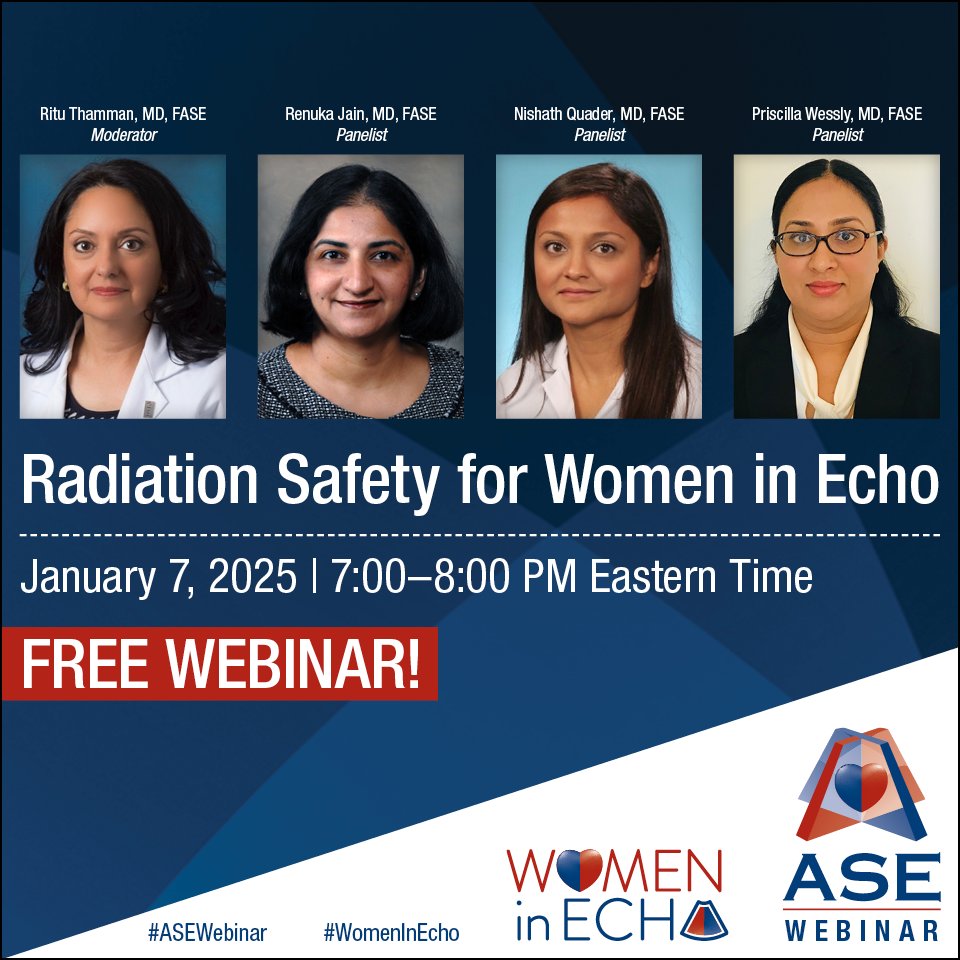 UPCOMING WEBINAR: Join us for the #FREE webinar, "Radiation Safety For Women In Echo," as a part of our #WomenInEcho Series, on Tuesday, January 7, 2025 at 7-8 PM ET! 🫀

Sign up here: bit.ly/49mNHpE