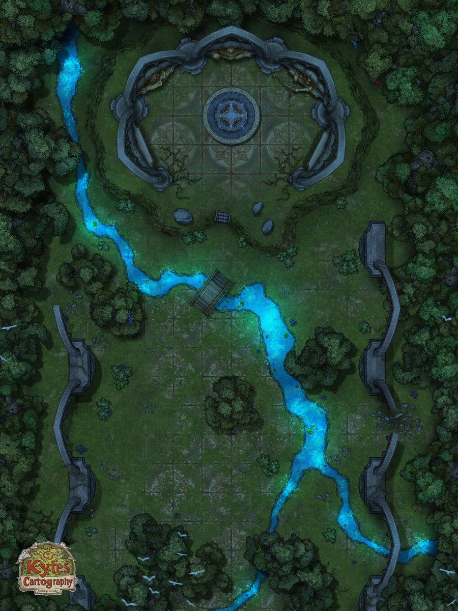 The Forgotten Glade 🌳  
A hidden, ruined temple left behind in the sylvan woods... what could happen?   
Hey guys! I hope you enjoy! Check out my Patreon for loads more FREE content every month! Happy Mapping!  

patreon.com/c/user?u=10954…
#dnd5e #dnd #dndart #battlemaps