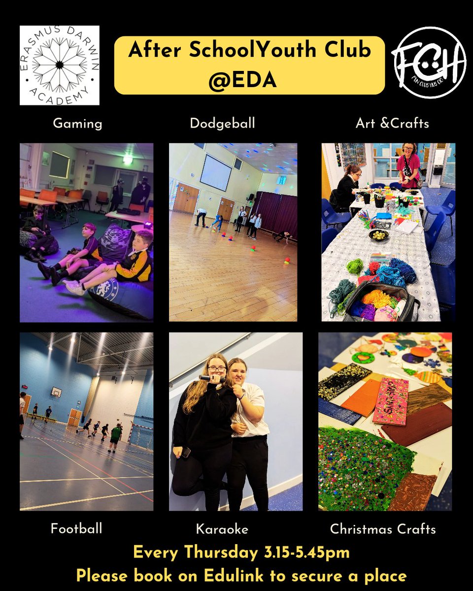 Fun Club Hub CIO Charity (@funclubhub1) on Twitter photo The After School Youth Club @erasmusdarwinacademy has been such a success that we now have a waiting list so a new booking system is in place, please book on Edulink to secure your place.
Next week Christmas Party & Pizza <a href="/EDarwinAcademy/">Erasmus Darwin Academy</a> #burntwood The After School Youth Club @erasmusdarwinacademy has been such a success that we now have a waiting list so a new booking system is in place, please book on Edulink to secure your place.
Next week Christmas Party & Pizza <a href="/EDarwinAcademy/">Erasmus Darwin Academy</a> #burntwood