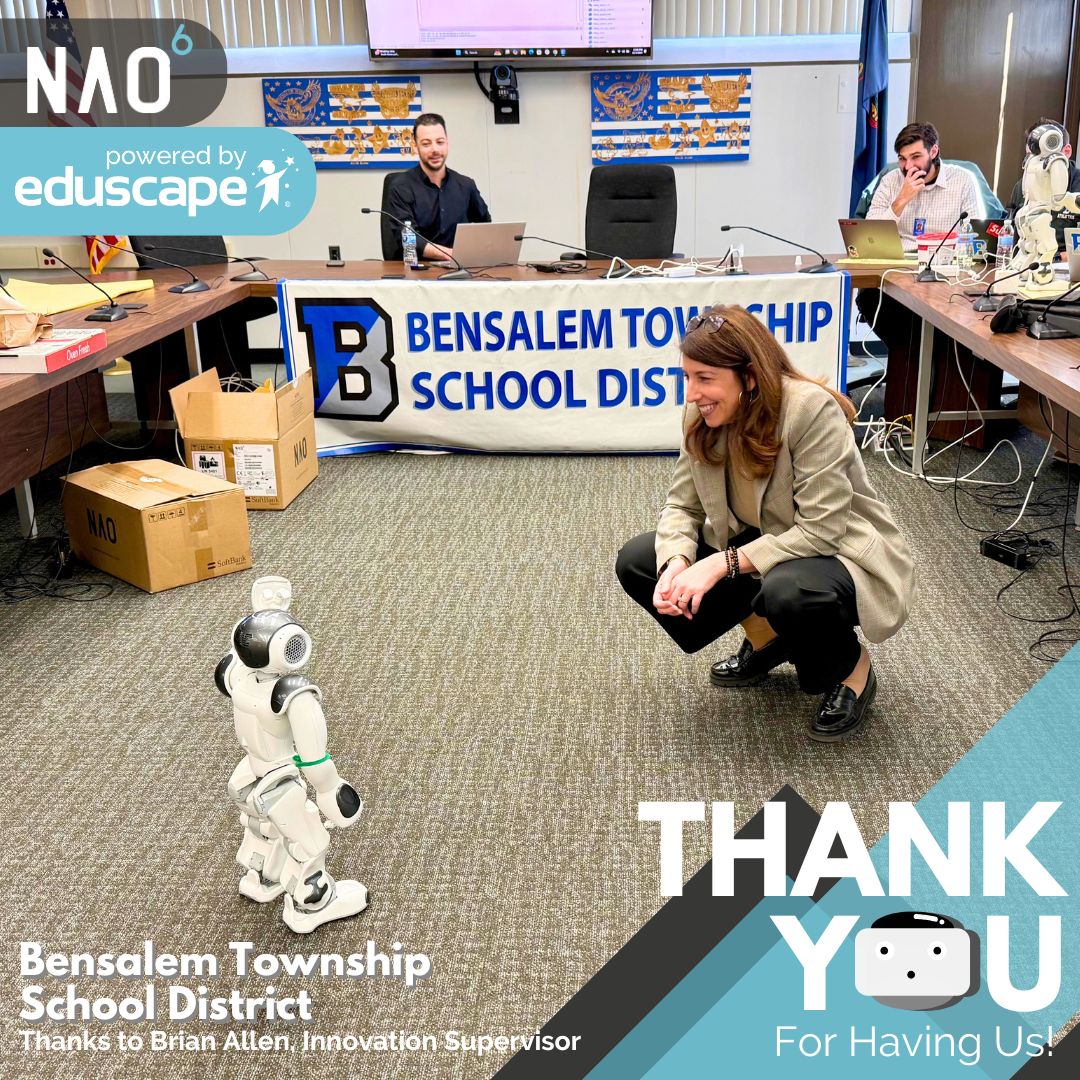 Eduscape's tweet photo. ๐ค Thanks for having us @BensalemSchools! Our recent workshop provided an engaging environment where educators explored programming their NAO robots with Python.
Letโs #RethinkLearning together! ๐๐
#Eduscape #EdInnovation #RethinkLearning #PASchools #Robotics https://t.co/EYaLbYgsAb
