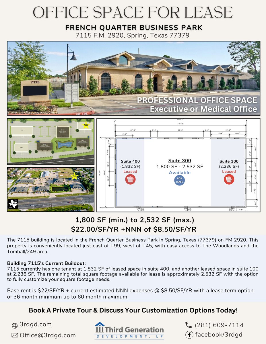 3rdgd_X's tweet photo. Professional Office Space For Lease (Business/Exec./Medical). Location: 7115 F.M. 2920, Spring, TX 77379. Customization available! Contact 281-609-7114 for a private tour or to discuss your build-out needs. https://t.co/BexFtlbSPf
