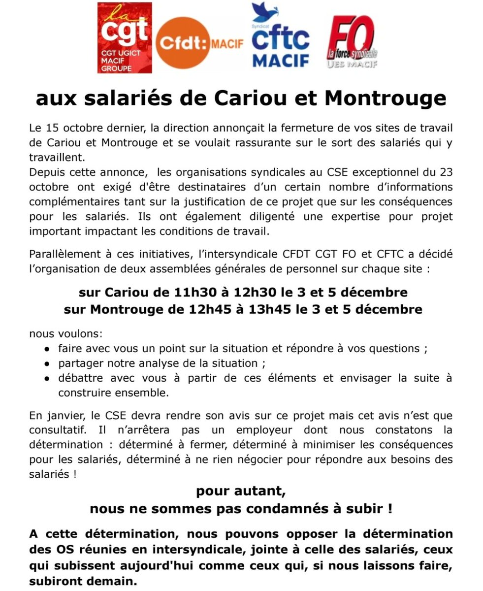 solidairemacif's tweet photo. Travail d'explication et de clarification auprès des salariés. 
L'employeur de référence a décidé de fermer ces 2 centres.
Nous attendons l'expertise.
HONTEUX et SCANDALEUX
#ess #MACIF #honteux #CGT https://t.co/zeuVgXgcKv