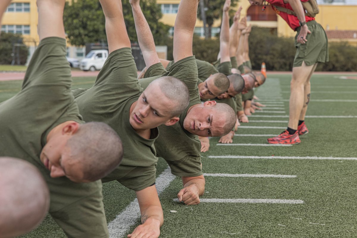 U.S. Marines (@usmc) on Twitter photo Bravo Company, 1st Recruit Training Battalion, recruits completed a 440-yard sprint during a physical training event at <a href="/MCRDSD/">MCRD San Diego</a>.
The recruits conducted side shuffles, ammo can lifts, planks, single-leg Romanian deadlifts, bicycle crunches, and 440-yard sprints. Bravo Company, 1st Recruit Training Battalion, recruits completed a 440-yard sprint during a physical training event at <a href="/MCRDSD/">MCRD San Diego</a>.
The recruits conducted side shuffles, ammo can lifts, planks, single-leg Romanian deadlifts, bicycle crunches, and 440-yard sprints.