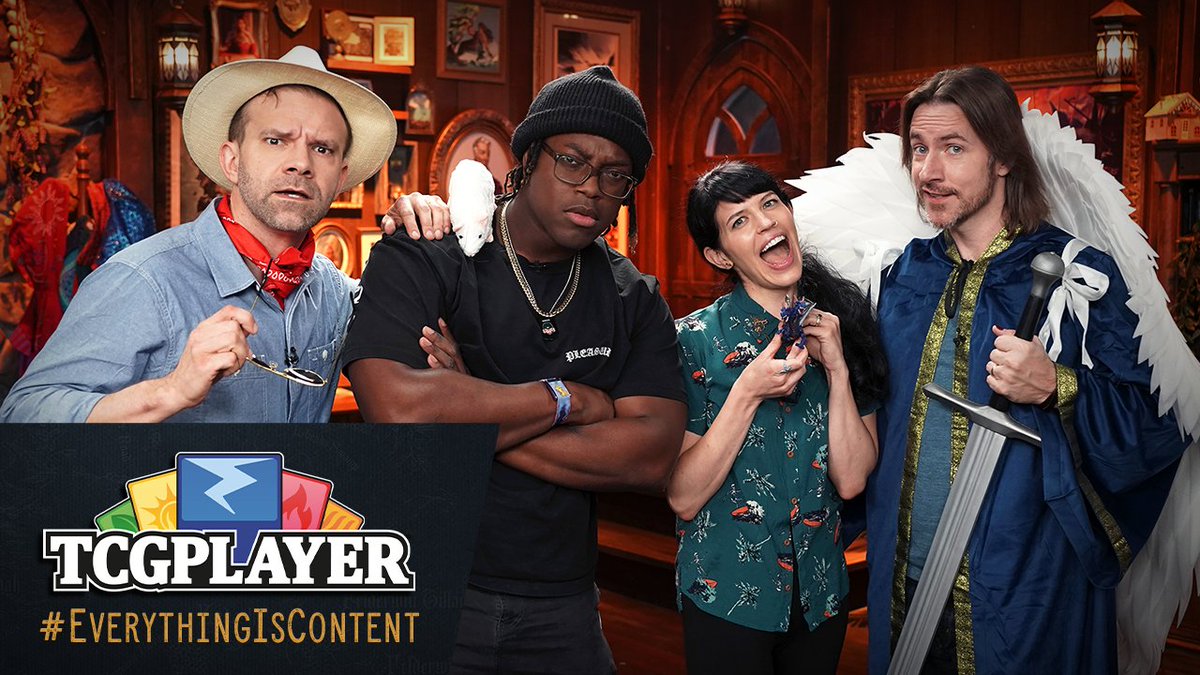 CriticalRole's tweet photo. 🃏 DRAW YOUR CARDS 🃏 

@matthewmercer, @voiceofobrien, @IfyNwadiwe, and @eaxford unite for an all-new @TCGplayer edition of #EverythingIsContent to play Magic: The Gathering Commander - available now on YouTube! ✨ 

WATCH NOW ⬇️ 
https://t.co/JNwJBUBpJV https://t.co/4UNIVjSfL6