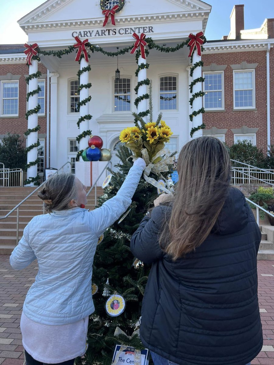 VolCaregiving's tweet photo. Today The Center’s staff decorated our tree in Cary for the annual Giving Tree Project. You can find ours in front of the Cary Arts Center. Voting for your favorite tree begins at 10 a.m. December 7th. https://t.co/DjKRHwCrMl
