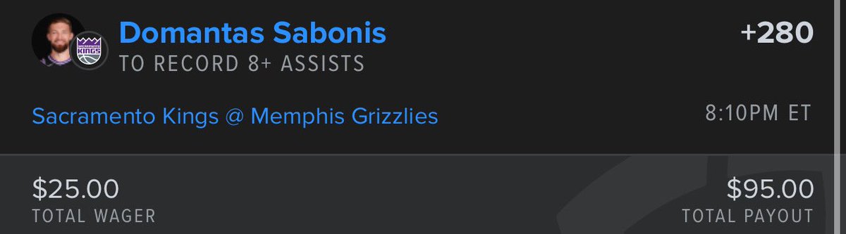 Jimmy_the_Gent6's tweet photo. 🪜🪜 Loving this #NBA Prop of the day from @DimersCom so I am going to ladder Sabonis assists for 6 and 8

🔹Sabonis 6 (-110 on FD)
🔹Sabonis 8 (+280 pon FD)

🔗https://t.co/EzHdCuSPCd

🚨 Use code “PROMONDAY” and get 3 months of Pro for the price of one!

#GamblingX #Propfellas #Dimers @PropFella 

https://t.co/qP3HoNB16C