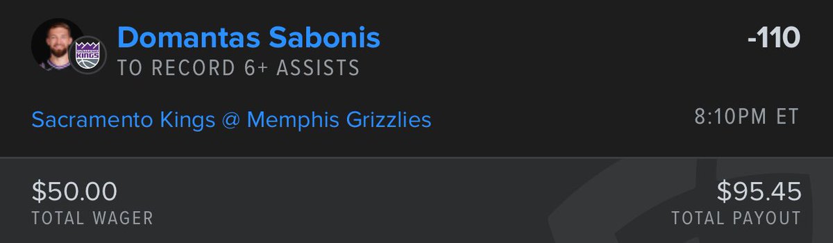 Jimmy_the_Gent6's tweet photo. 🪜🪜 Loving this #NBA Prop of the day from @DimersCom so I am going to ladder Sabonis assists for 6 and 8

🔹Sabonis 6 (-110 on FD)
🔹Sabonis 8 (+280 pon FD)

🔗https://t.co/EzHdCuSPCd

🚨 Use code “PROMONDAY” and get 3 months of Pro for the price of one!

#GamblingX #Propfellas #Dimers @PropFella 

https://t.co/qP3HoNB16C