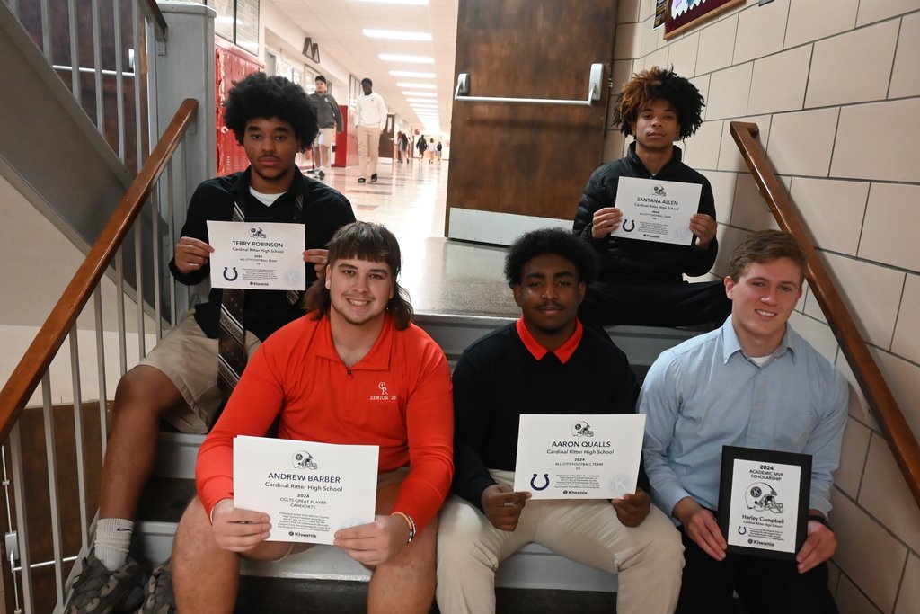 CRHS_Indy's tweet photo. Congratulations! 2024 Marion County HS Football Awards recipients. Terry Robinson-All City  Offensive Line,  Andrew Barber-Colts Great Player Candidate,  Aaron Qualls-All-City Defensive Line, Harley Campbell-2024 Academic MVP Scholarship &amp; Santana Allen-All-City Quarterback. https://t.co/Qt98pkbqIP