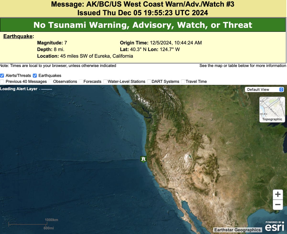 Tsunami Warning has been CANCELED for California and Oregon. 

There is no longer a threat of a tsunami. tsunami.gov