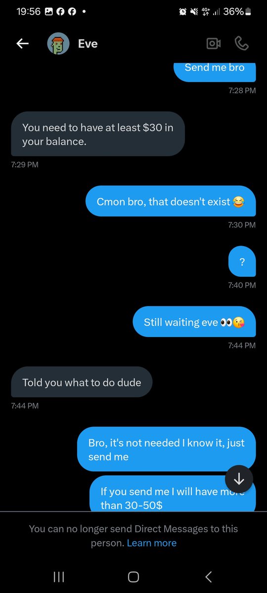 Franciscorlaa's tweet photo. Just won a #Giveaway guys 😂
One where you need to have money in your wallet to be able to receive it 🤦‍♂️
Be careful in #crypto space 😅
Spread good harvest good ❤️
@Evec0ins was my friend who wanted to give me 10k, sorry 20k
#ScamAlert https://t.co/x3lbsd68lO