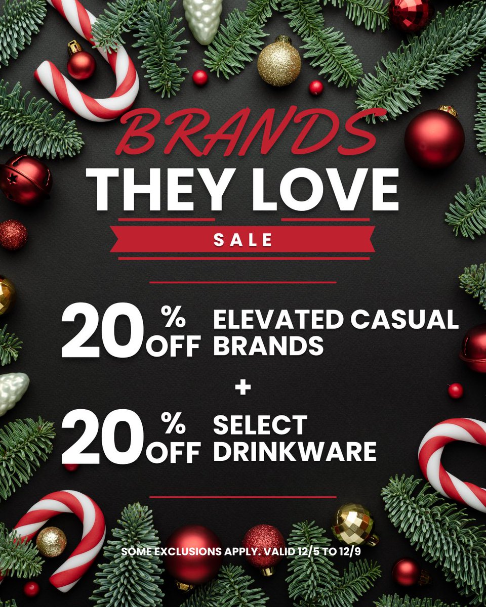 Shop now and enjoy 20% off your favorite styles from:
Peter Millar
Johnnie-O
Horn Legend
Tommy Bahama

Select emblematic drinkware is also 20% off.
Sale end 12/9 in-store and online.