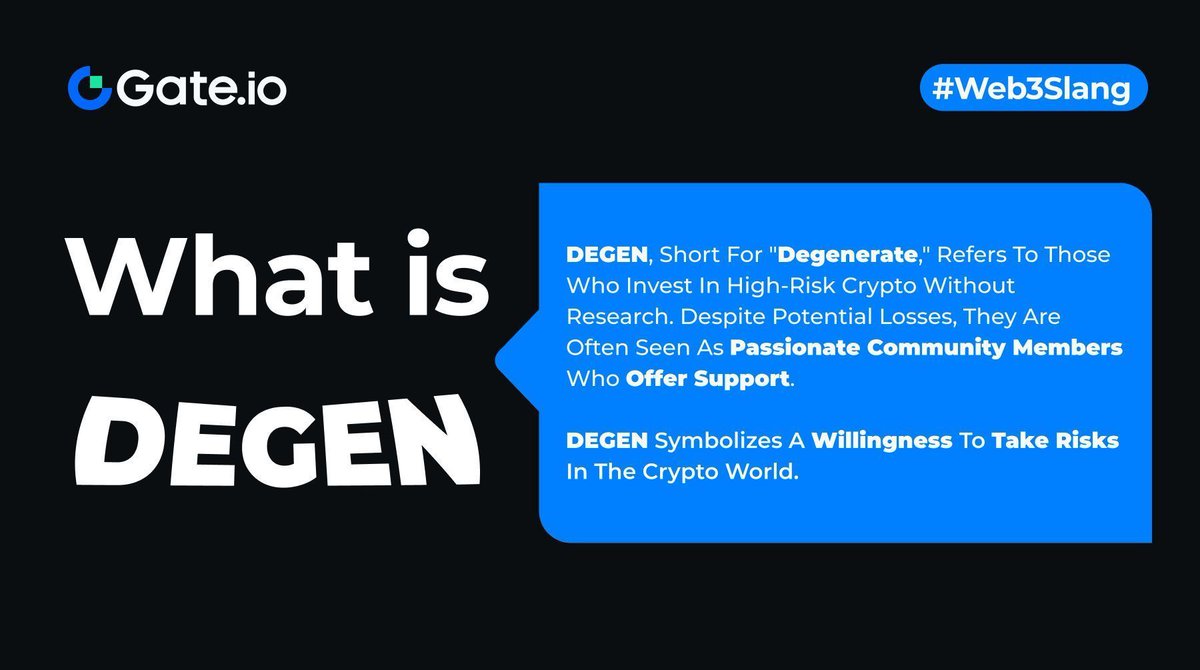 Gate's tweet photo. What is #DEGEN? ๐ง
Degens are passionate #crypto community members! ๐ช
Are you a true crypto degen? ๐๏ธ
#Web3Slang https://t.co/6sTX9W2RJp