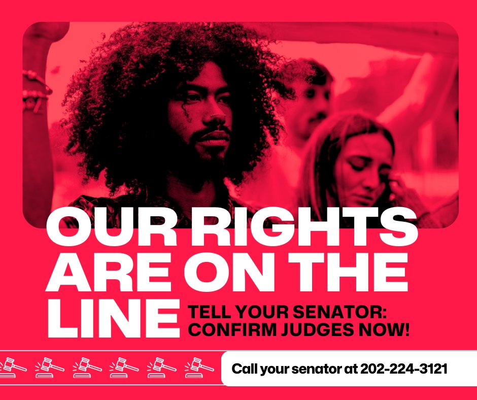 Our communities need fair-minded judges. We need our senators to focus on judicial nominations in these last few weeks of 2024 and ensure our courts are staffed with qualified and diverse judges. 

Call your senators at (202) 224-3121. #ConfirmJudgesNow