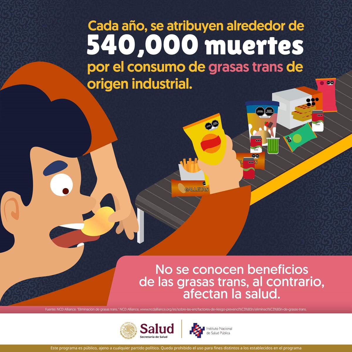 inspmx's tweet photo. ¡Las grasas trans aumentan el riesgo de enfermedades del corazón! 🚨
Con el #EtiquetadoFrontal podrás saber si un producto tiene exceso de estas grasas, elige saludablemente.
#NoComidaChatarra #GrasasTrans https://t.co/Jsw5rXedT6