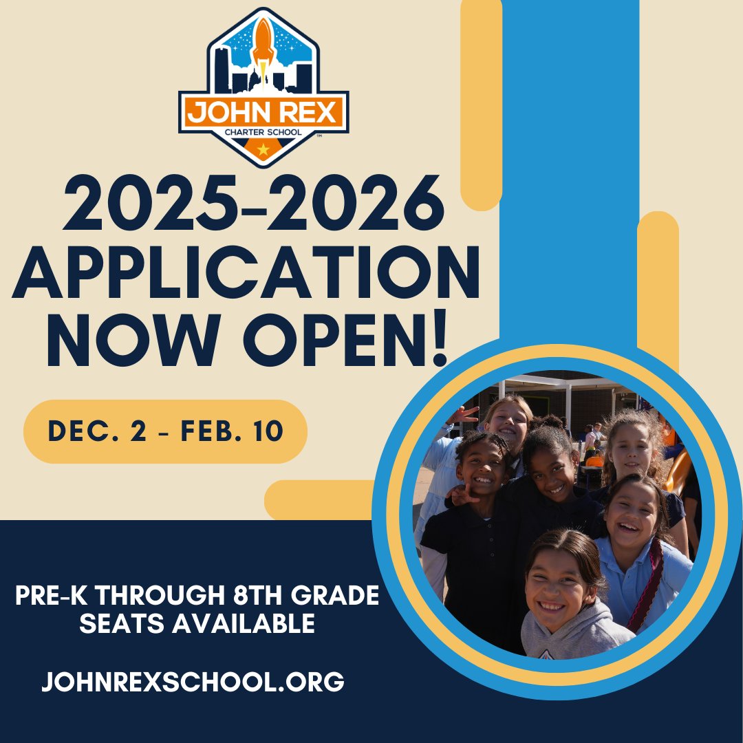 John Rex Charter School's application window is now open! Join the only downtown OKC charter district! We offer high quality educational experiences, excellent teacher/student ratios, and unmatched community and connection to downtown OKC. 
APPLY TODAY!
johnrexschool.org/enrollment/