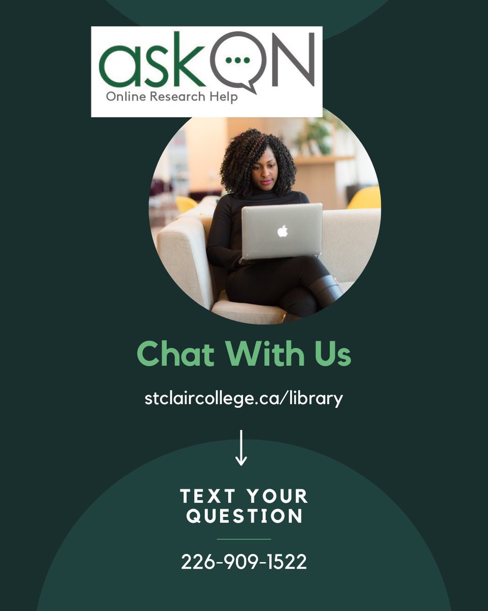 StClairLibrary's tweet image. Too busy to stop into the library? Late day article scramble? Chat or text with us 💬 Right through exams, we have your back. You’ve got questions? We’ve got answers!
#askON #virtualhelp #livechat #librarytotherescue
