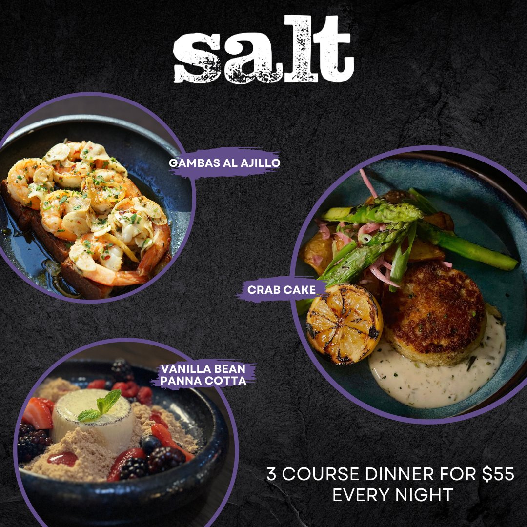 SaltRosslyn's tweet photo. Indulge in a culinary journey with our new $55 Prix Fixe Menu!🍽️✨ Every night, savor a three-course feast featuring dishes like Gambas al Ajillo, Crab Cake, and Vanilla Bean Panna Cotta. Experience the best of Salt, every night. https://t.co/7Wzv0eKKBw
