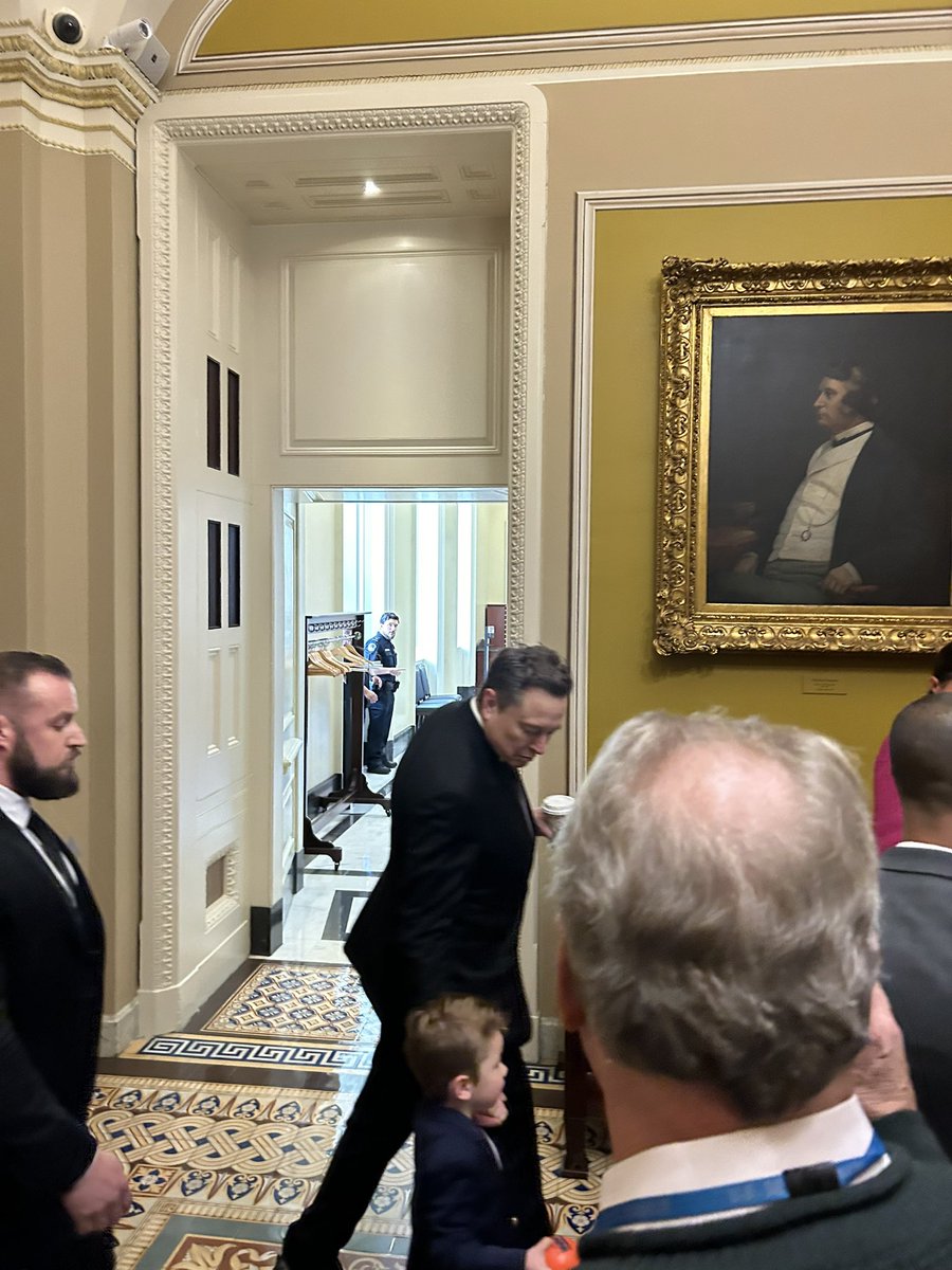 Elon Musk at the Capitol this morning with his son
