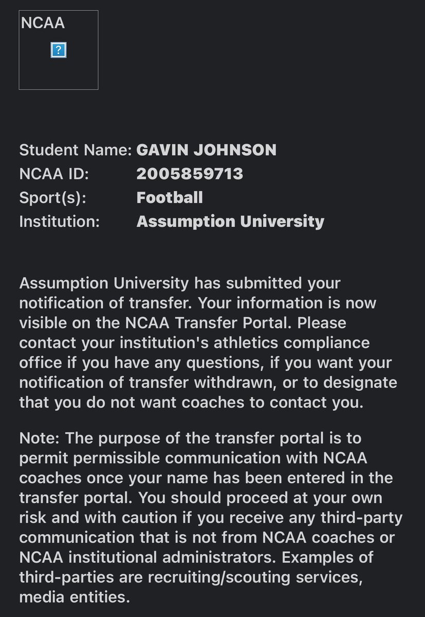 Kwame__Johnson's tweet photo. I am officially in the portal as a Graduate Transfer with 1 year of eligibility remaining.

-WR, ATH #8, 84
-December Graduate https://t.co/6uavOdcigF