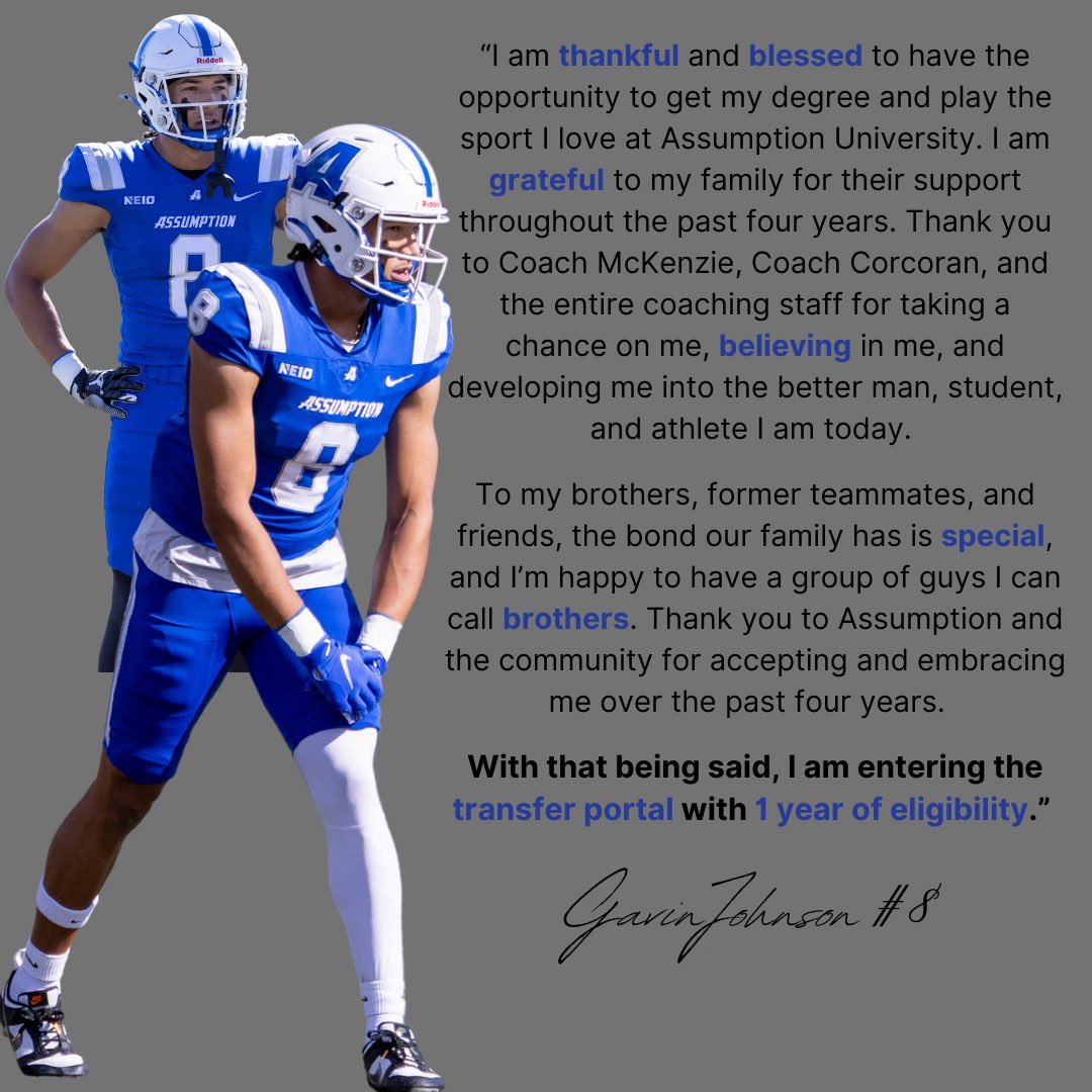 Kwame__Johnson's tweet photo. I am officially in the portal as a Graduate Transfer with 1 year of eligibility remaining.

-WR, ATH #8, 84
-December Graduate https://t.co/6uavOdcigF