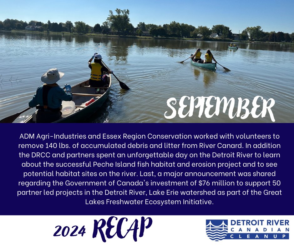What a great year! We are sharing some of our memories before the holidays begin.

Volunteers removed litter from the River Canard, DRCC partners cruised the #DetroitRiver &amp; a major announcement revealed the Fed. Govt's investment of $76 million to support #greatlakes!
