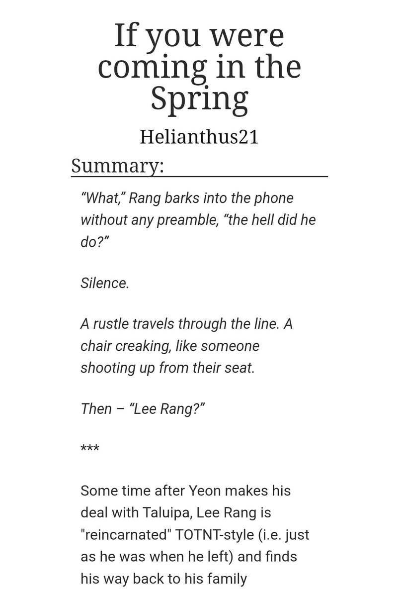 post-series lee rang &amp; his family reunion fic ♡ archiveofourown.org/works/61094608

strangers for peace, finished prompt (📝 by helianthus21 on tumblr and ao3)

#taleoftheninetailed #tont #leerang #leeyeon #kimbum #leedongwook