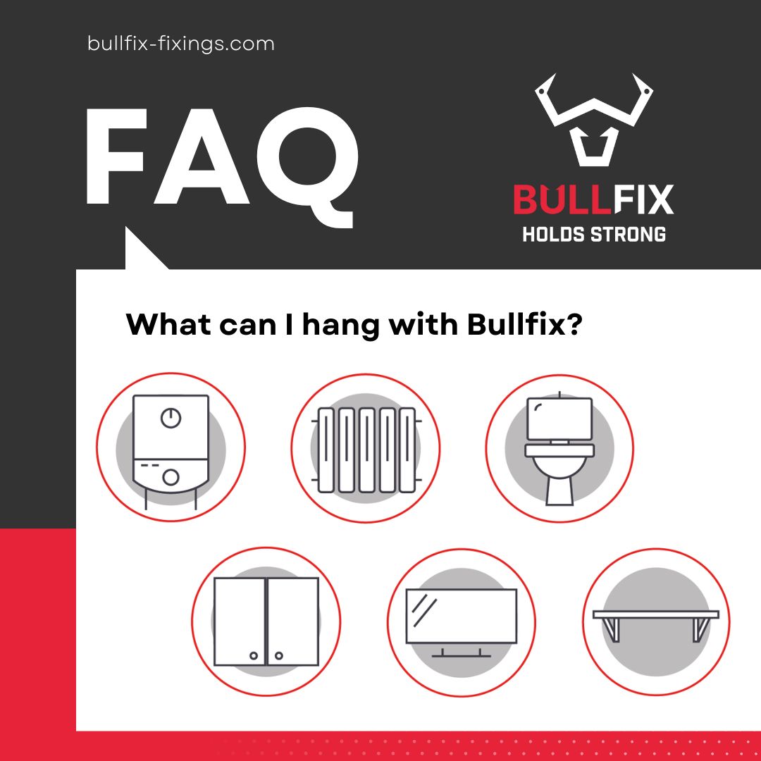 BullfixFixings's tweet photo. You can use our Bullfix fixings for hanging the usual pictures and mirrors, but they really come into their own when it comes to hanging the heavy stuff: radiators, kitchen units, plumbing suites, shelving, TV brackets, and more! https://t.co/aPzxggBZYu