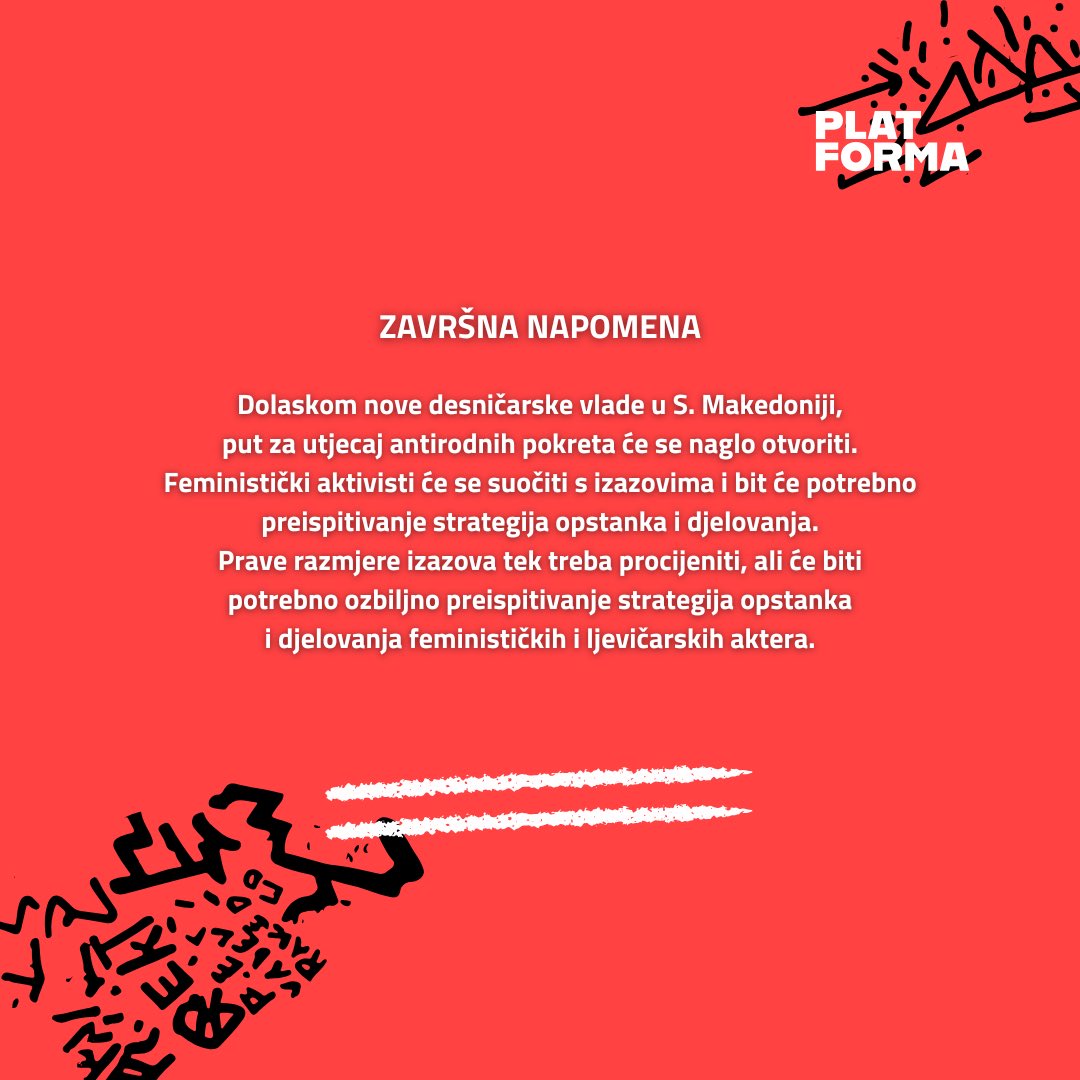 TransMreza's tweet photo. 📖 Drage naše i dragi naši, novi tekst iz magazina #plaTForma5 je online! 🆕

Antirodni pokret u desničarskom kontekstu

Antirodni pokreti u Makedoniji koriste nezadovoljstvo građana kako bi ojačali svoj uticaj. Udruženi s desničarskim i religijskim grupama, promovišu konzervativne vrijednosti, suprotstavljajući se rodno osjetljivom obrazovanju i pravnom prepoznavanju roda. Pandemija i ekonomska kriza dodatno su osnažile njihov narativ, kanališući strahove ka moralnoj panici.

Dolazak desničarske vlade najavljuje nove izazove za feminističke i ljevičarske aktere. Vrijeme je za rekonstrukciju strategija i otpor u borbi za prava svih marginalizovanih zajednica.

Ovaj magazin rađen je u saradnji sa našim kolegama_inicama iz lokalnih organizacija u regionu: Kolektiv Talas TIRV, Asocijacija Spektra i KolekTIRV. 🏳️‍⚧️

Ovaj broj magazina finansijski je podržan od strane: Rosa Luxemburg Stiftung Southeast Europe 🌹

Link u cjelosti možete pročitati na linku: https://t.co/BIs0D2JFSM