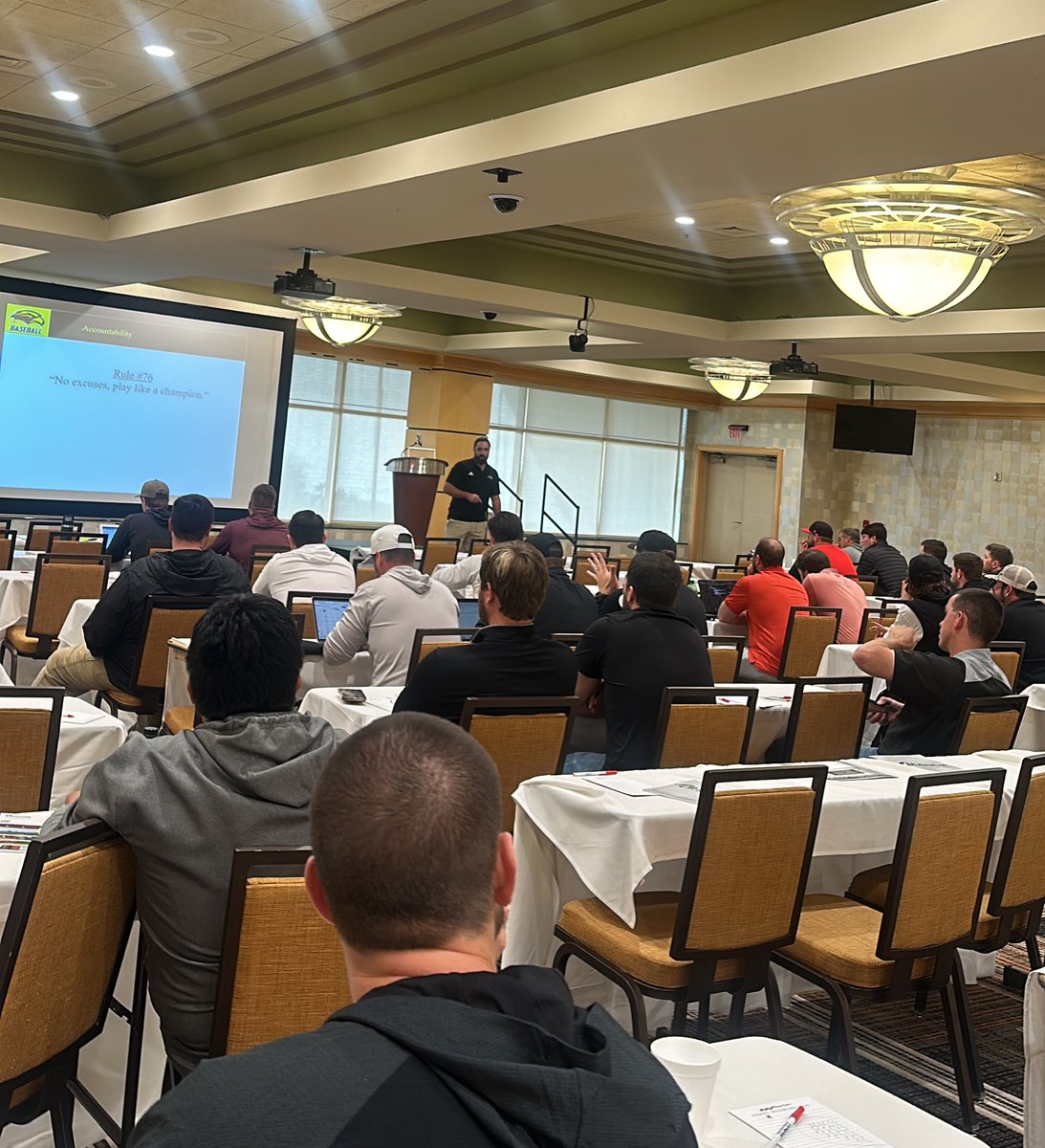 MississippiBCA's tweet photo. @Ben_Brewer23 of @SouthernMissBSB kicking off the afternoon session talking catching. #CommittedtoGrowth https://t.co/UaA29l6LrO