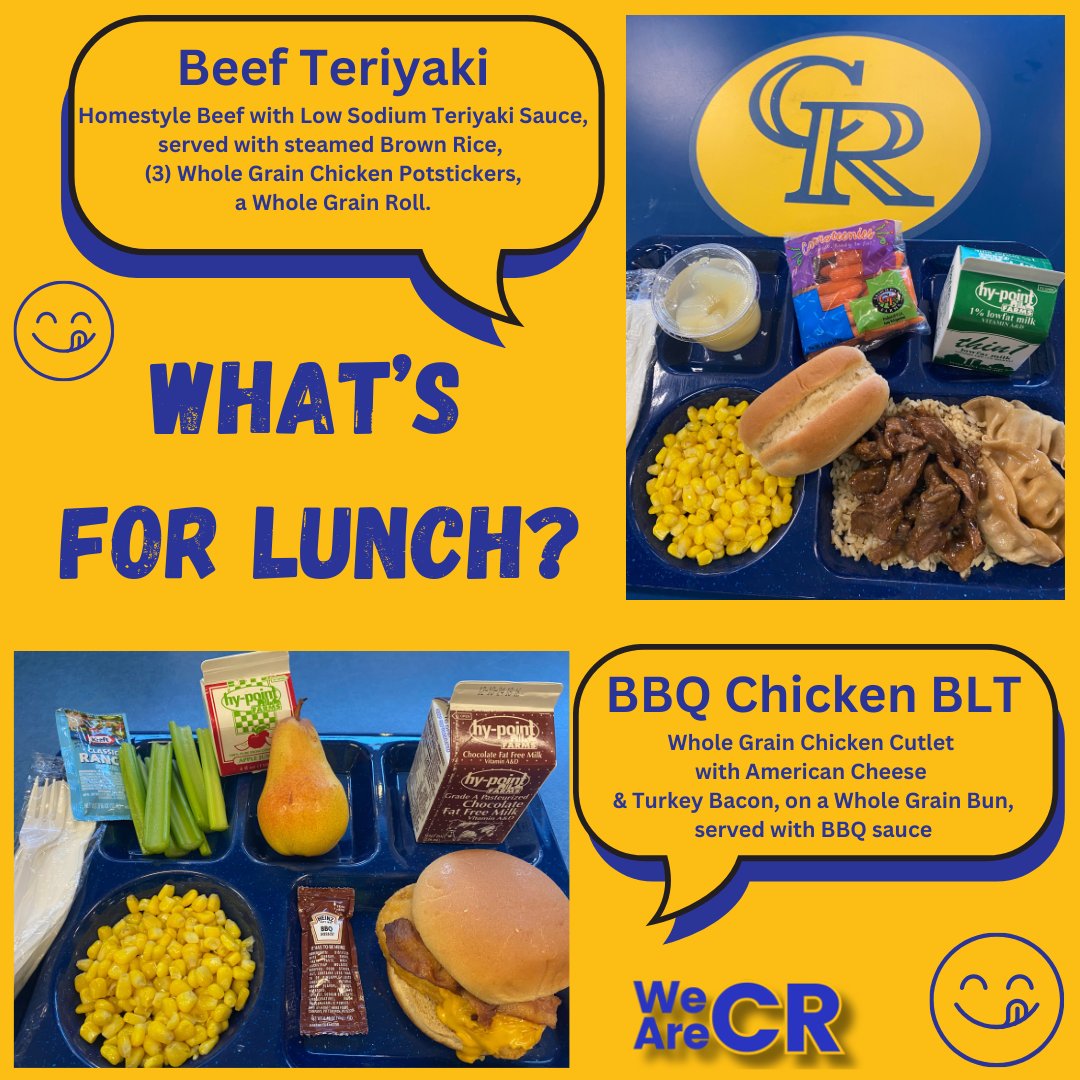 CRFood4U's tweet photo. Lunch options at Caesar Rodney High School today included Beef Teriyaki and the new BBQ Chicken BLT sandwich! #crfood4u https://t.co/yHDeFuO4Se