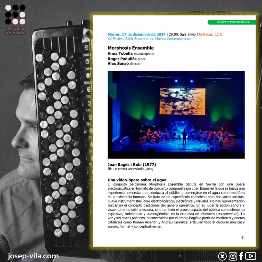 🛫Pròxima parada, Sevilla! Amb <a href="/MorphosisEnsem1/">Morphosis.Ensemble</a> 

🎶 Òpera IB: Le cornu ancestrale de @joanbages 
XV Festival Zahir Ensemble de Música Contemporànea 

🗓️ Dimarts 17 de desembre 
🕐 20h
📍 Sala Sílvio - @espacioturina_sevilla  

🤩Que no pari la nova creació!