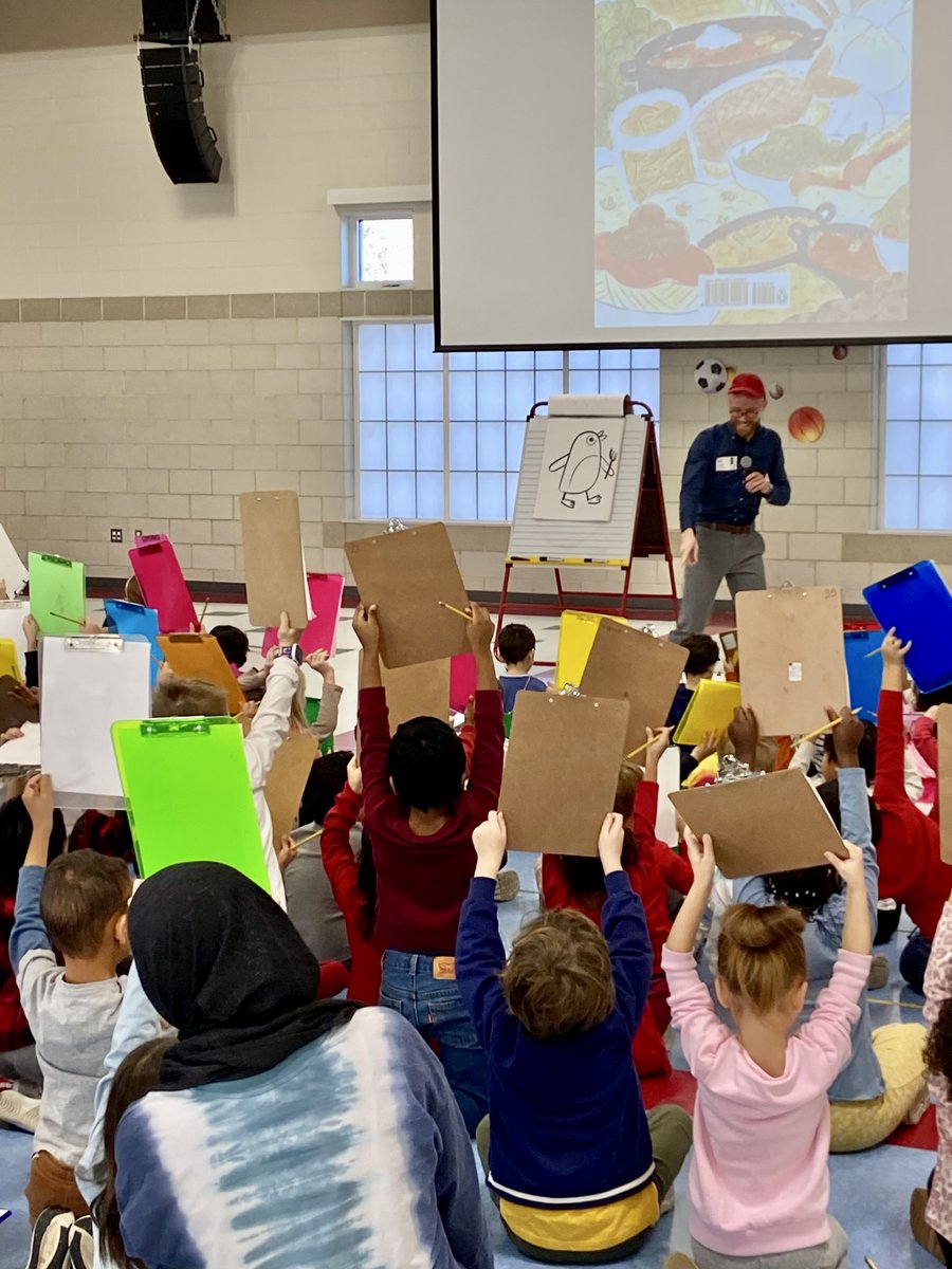 MeyerLib_SD735's tweet image. Author and illustrator Jacob Grant visited us today to read his new book &quot;Umami&quot; and teach us how to draw the penguin. All the Meyer Stars had a great time- thank you, @JacobGrantBooks!