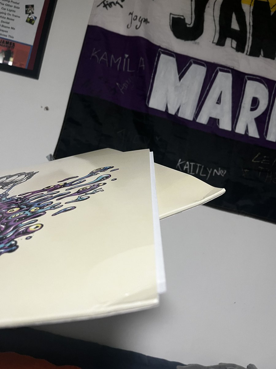 awty_aiden's tweet photo. @moremarriott @JamesMarriottYT 
Could you please help me out. I got a different tote than i ordered (i didn’t even know these existed) and both my bt vinyls are really damaged :( https://t.co/okUYxsCeEp