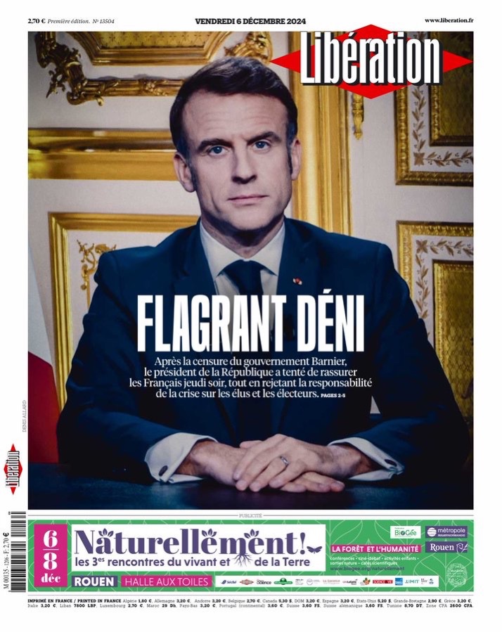 🇫🇷📰 « FLAGRANT DÉNI », titre Libération après #Macron20h.