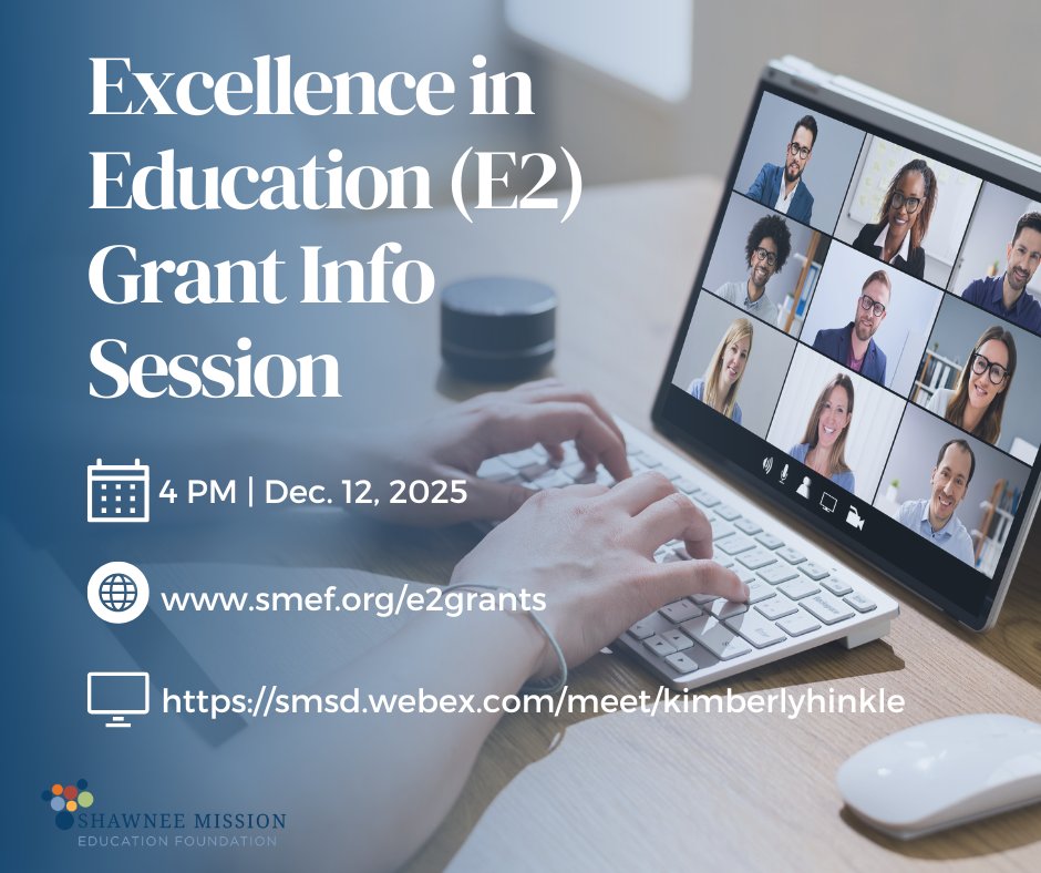 Have questions about E2 grants? Have an idea you want to get some feedback on? Filling out the application for the first time? Join us in one week for an E2 Grant Info Session on WebEx! Click this link and smsd.webex.com/meet/kimberlyh… join us on 12/12 at 4 p.m.