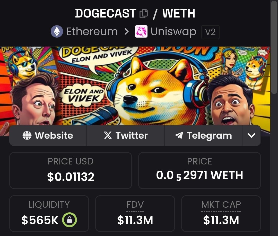 FallrivArtur's tweet photo. $Dogecast is set to be massive! It hit a 25M all-time high, and I’m confident Elon will regularly mention it. Target is 50-100M+ easy $eth https://t.co/XwvrT30UsH
