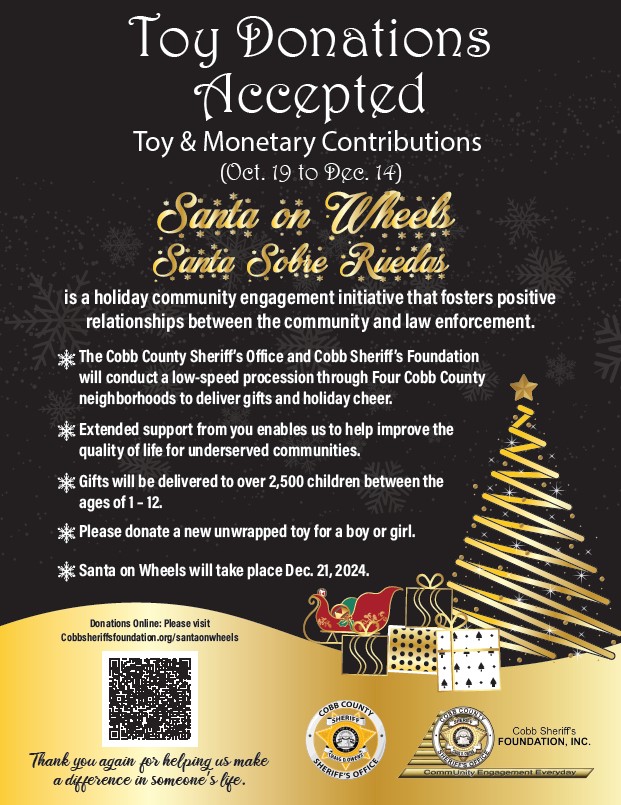 The Cobb County Sheriff’s Office is bringing additional holiday joy this season by distributing toys to select underserved communities in Cobb County.