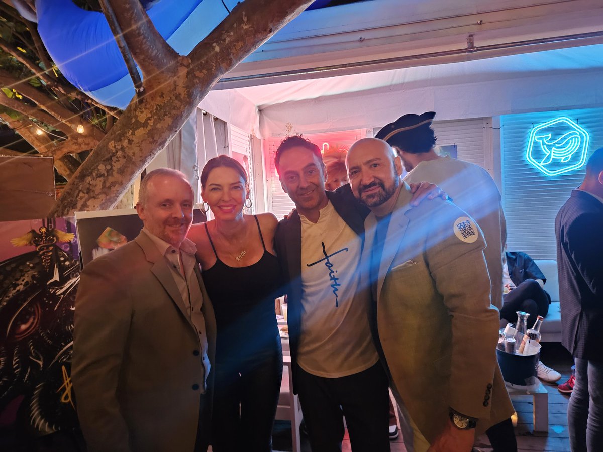 Bluewhale1billy's tweet photo. The Event at HYDE beach in SLS was Epic last night.  Here is Drita with three of our Blue Whale Pod members.  LFG!!!

$WHALE

#ArtBaselMiami2024 #HYDE #NFTs https://t.co/aFyUWYrpxd